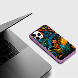 Чехол iPhone 11 Pro матовый Растительный узор в бразильском стиле, цвет: 3D-фиолетовый — фото 2