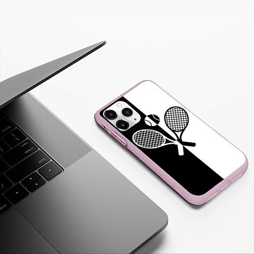 Чехол iPhone 11 Pro матовый Теннис - чёрно белое / 3D-Розовый – фото 3