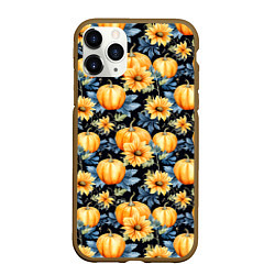 Чехол iPhone 11 Pro матовый Паттерн тыквы и цветы, цвет: 3D-коричневый