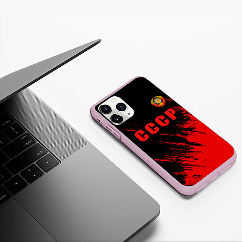 Чехол iPhone 11 Pro матовый СССР герб брызги красок / 3D-Розовый – фото 3