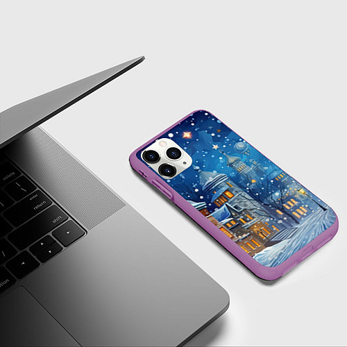 Чехол iPhone 11 Pro матовый Новогоднее настроение город / 3D-Фиолетовый – фото 3