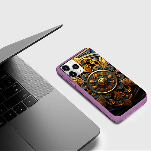 Чехол iPhone 11 Pro матовый Круглый орнамент в викингском стиле / 3D-Фиолетовый – фото 3