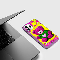 Чехол iPhone 11 Pro матовый Розовый мишка в свитере, цвет: 3D-фиолетовый — фото 2
