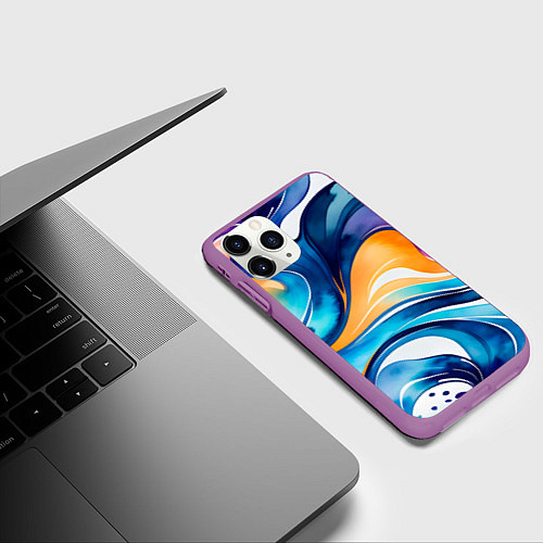 Чехол iPhone 11 Pro матовый Линейная красочная абстракция / 3D-Фиолетовый – фото 3