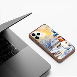 Чехол iPhone 11 Pro матовый Снеговик новый год, цвет: 3D-коричневый — фото 2