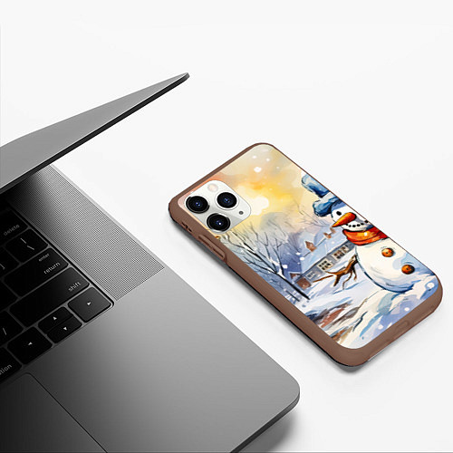 Чехол iPhone 11 Pro матовый Снеговик новый год / 3D-Коричневый – фото 3