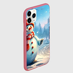 Чехол iPhone 11 Pro матовый Снеговик новогодний, цвет: 3D-малиновый — фото 2