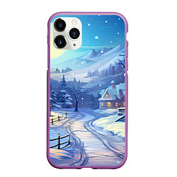Чехол iPhone 11 Pro матовый Зимняя новогодняя деревня, цвет: 3D-фиолетовый
