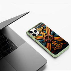 Чехол iPhone 11 Pro матовый Орнамент в стиле африканских племён, цвет: 3D-салатовый — фото 2