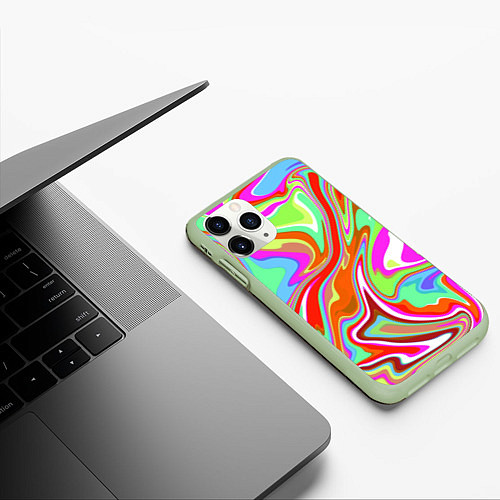 Чехол iPhone 11 Pro матовый Цветная плазменная абстракция / 3D-Салатовый – фото 3