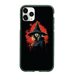 Чехол iPhone 11 Pro матовый Ведьма в шляпе кровавый фон