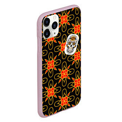 Чехол iPhone 11 Pro матовый Радужный цветочный череп, цвет: 3D-розовый — фото 2
