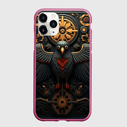 Чехол iPhone 11 Pro матовый Ворон в славянском стиле, цвет: 3D-малиновый