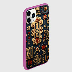 Чехол iPhone 11 Pro матовый Абстрактный паттерн в славянском стиле, цвет: 3D-фиолетовый — фото 2