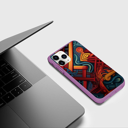 Чехол iPhone 11 Pro матовый Абстрактный узор в этническом стиле / 3D-Фиолетовый – фото 3