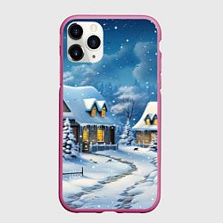 Чехол iPhone 11 Pro матовый Новогодние каникулы в деревне, цвет: 3D-малиновый