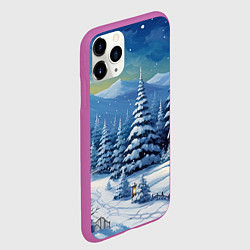Чехол iPhone 11 Pro матовый Новогодние елки в снегу, цвет: 3D-фиолетовый — фото 2