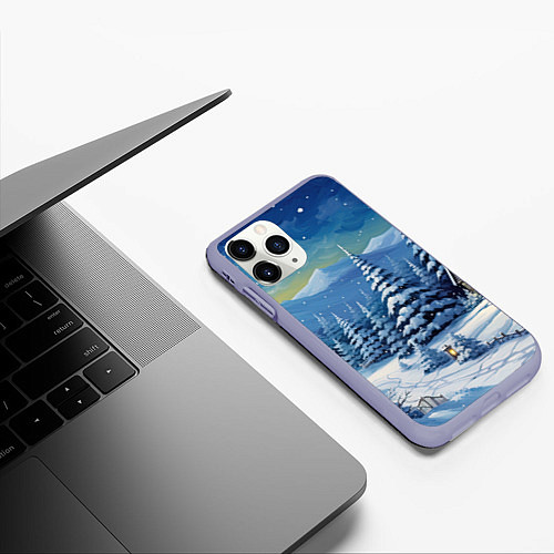 Чехол iPhone 11 Pro матовый Новогодние елки в снегу / 3D-Светло-сиреневый – фото 3