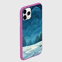 Чехол iPhone 11 Pro матовый Зеленые елки новый год, цвет: 3D-фиолетовый — фото 2