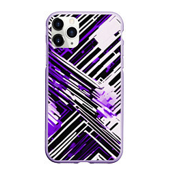 Чехол iPhone 11 Pro матовый Киберпанк линии белые и фиолетовые, цвет: 3D-светло-сиреневый