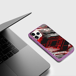 Чехол iPhone 11 Pro матовый Киберпанк линии белые и красные, цвет: 3D-фиолетовый — фото 2