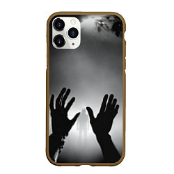 Чехол iPhone 11 Pro матовый Руки зомби и силуэт в тумане, цвет: 3D-коричневый