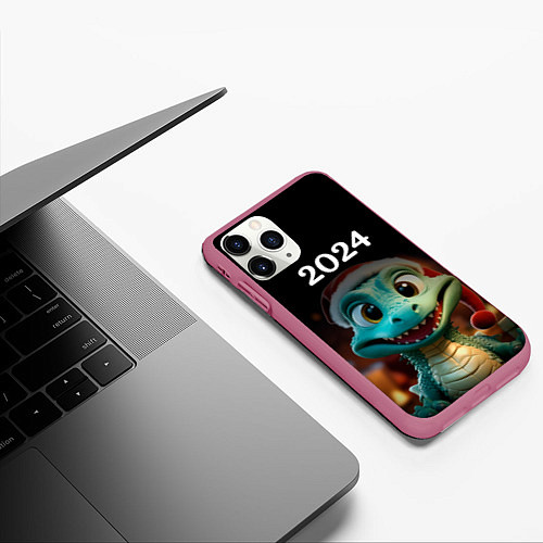 Чехол iPhone 11 Pro матовый Дракон символ года 2024 / 3D-Малиновый – фото 3
