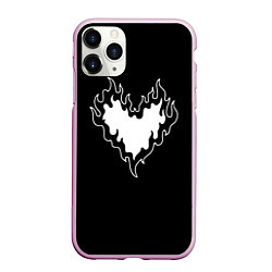 Чехол iPhone 11 Pro матовый Burning heart, цвет: 3D-розовый