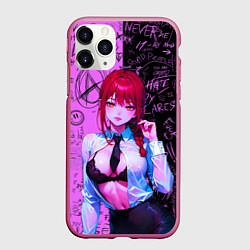 Чехол iPhone 11 Pro матовый Неоновая Макима, цвет: 3D-малиновый