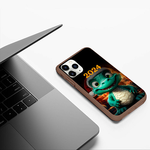 Чехол iPhone 11 Pro матовый Зеленый дракон 2024 / 3D-Коричневый – фото 3