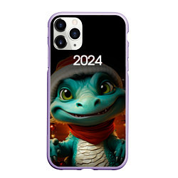 Чехол iPhone 11 Pro матовый Милый зеленый дракон, цвет: 3D-светло-сиреневый