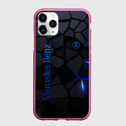 Чехол iPhone 11 Pro матовый Mercedes - плиты с эффектом свечения, цвет: 3D-малиновый
