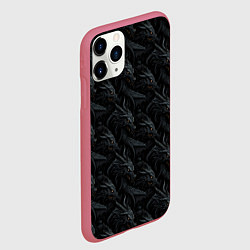 Чехол iPhone 11 Pro матовый Черные драконы паттерн, цвет: 3D-малиновый — фото 2