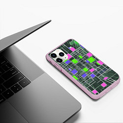 Чехол iPhone 11 Pro матовый Белые полосы и разноцветные квадраты, цвет: 3D-розовый — фото 2