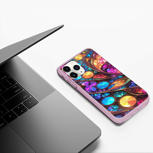 Чехол iPhone 11 Pro матовый Яркий абстрактный фрактальный узор / 3D-Розовый – фото 3
