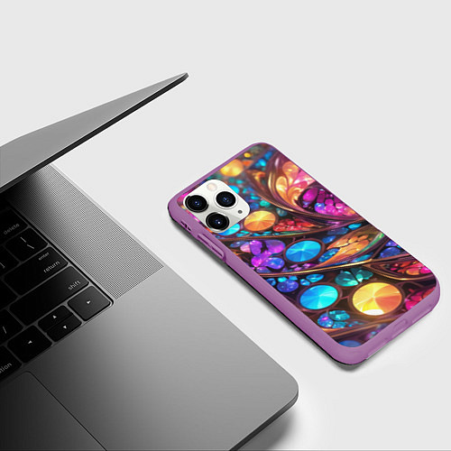 Чехол iPhone 11 Pro матовый Яркий абстрактный фрактальный узор / 3D-Фиолетовый – фото 3