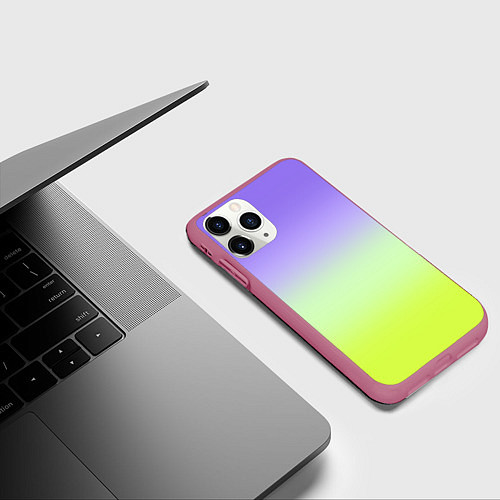 Чехол iPhone 11 Pro матовый Фиолетовый мятный и желто-зеленый градиент / 3D-Малиновый – фото 3