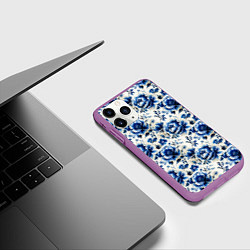 Чехол iPhone 11 Pro матовый Гжель узор паттерн, цвет: 3D-фиолетовый — фото 2