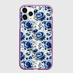 Чехол iPhone 11 Pro матовый Гжель узор паттерн, цвет: 3D-фиолетовый