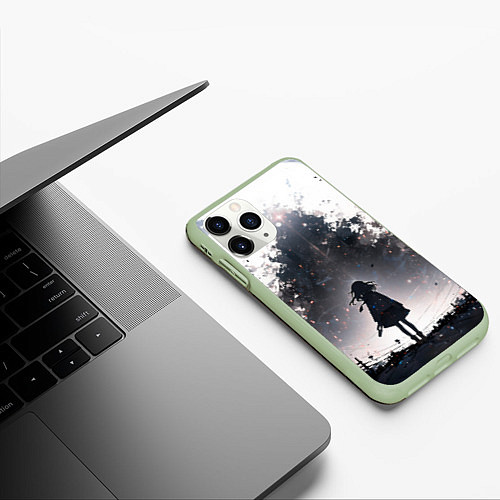 Чехол iPhone 11 Pro матовый Мерцающий город / 3D-Салатовый – фото 3