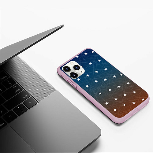 Чехол iPhone 11 Pro матовый Звёзды на оранжевом закате / 3D-Розовый – фото 3