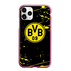 Чехол iPhone 11 Pro матовый Borussia yellow splash, цвет: 3D-малиновый