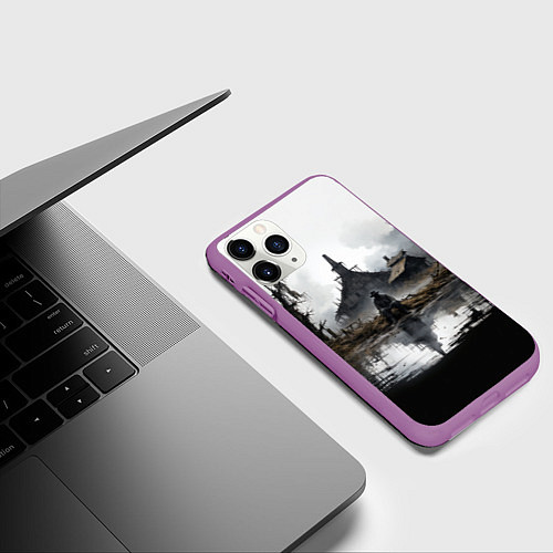 Чехол iPhone 11 Pro матовый Изба на болоте / 3D-Фиолетовый – фото 3