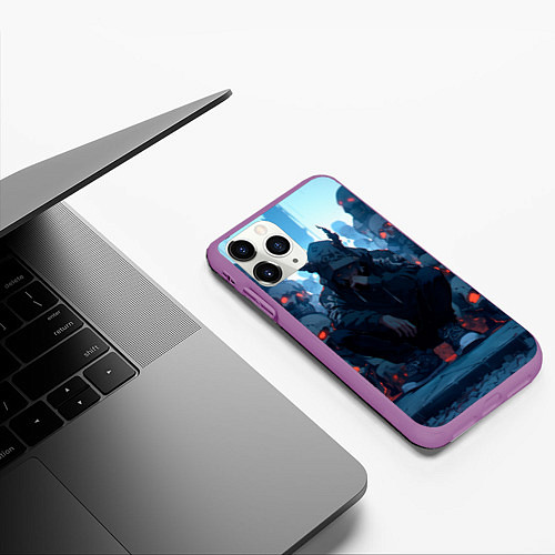 Чехол iPhone 11 Pro матовый Демон и черепа / 3D-Фиолетовый – фото 3