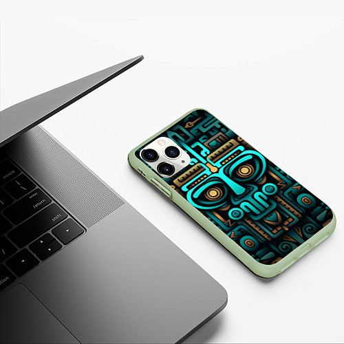 Чехол iPhone 11 Pro матовый Орнамент в ацтекском стиле / 3D-Салатовый – фото 3