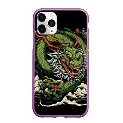 Чехол iPhone 11 Pro матовый Символ года зеленый дракон, цвет: 3D-фиолетовый