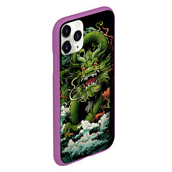 Чехол iPhone 11 Pro матовый Зеленый дракон символ года, цвет: 3D-фиолетовый — фото 2