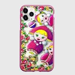 Чехол iPhone 11 Pro матовый Неваляшки в кокошниках, цвет: 3D-малиновый