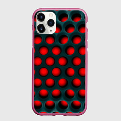 Чехол iPhone 11 Pro матовый Перфорация на красном трипофобия, цвет: 3D-малиновый