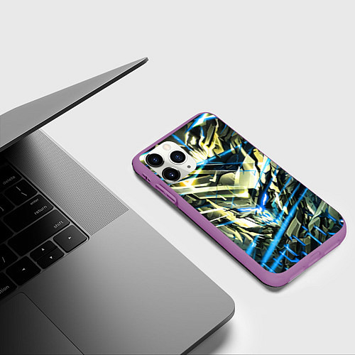 Чехол iPhone 11 Pro матовый Киберпанк адский скелет синий / 3D-Фиолетовый – фото 3